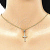 Oro Laminado Religious Pendant, Gold Filled Style Cross Design, with White Crystal, Polished, Golden Finish, 05.253.0132