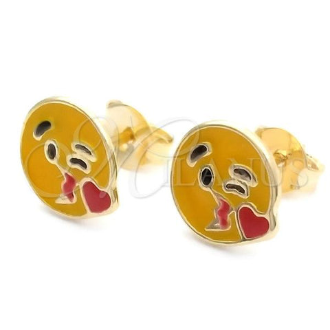 Oro Laminado Stud Earring, Gold Filled Style Yellow Enamel Finish, Golden Finish, 02.02.0482