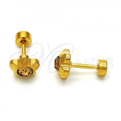 Stainless Steel Stud Earring, Flower Design, with Light Brown Crystal, Polished, Golden Finish, 02.271.0019