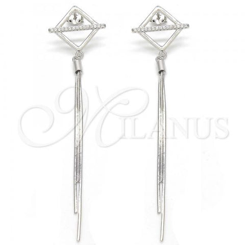 Sterling Silver Long Earring, with White Cubic Zirconia, Polished, Rhodium Finish, 02.186.0095