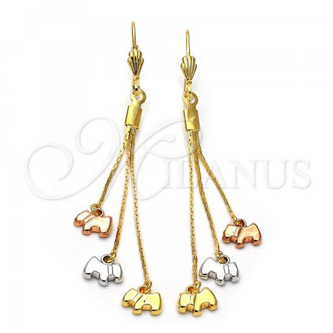 Oro Laminado Long Earring, Gold Filled Style Dog Design, Polished, Tricolor, 5.103.002