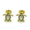 Oro Laminado Stud Earring, Gold Filled Style Turtle Design, with Multicolor Micro Pave and White Cubic Zirconia, Polished, Golden Finish, 02.210.0750.1