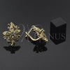 Oro Laminado Leverback Earring, Gold Filled Style Flower Design, with Dark Champagne Cubic Zirconia, Polished, Golden Finish, 02.21.0247
