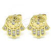 Oro Laminado Stud Earring, Gold Filled Style Hand of God Design, with White Micro Pave, Polished, Golden Finish, 02.210.0421