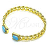 Oro Laminado Individual Bangle, Gold Filled Style Miami Cuban Design, with Turquoise Cubic Zirconia and White Micro Pave, Polished, Golden Finish, 07.341.0035.6