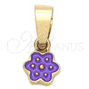 Oro Laminado Fancy Pendant, Gold Filled Style Flower Design, Purple Enamel Finish, Golden Finish, 05.163.0067.5