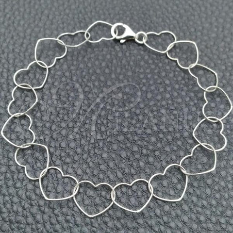 Sterling Silver Fancy Bracelet, Heart Design, Polished, Silver Finish, 03.392.0007.07