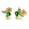 Oro Laminado Stud Earring, Gold Filled Style Bird Design, with Green Cubic Zirconia and White Micro Pave, Polished, Golden Finish, 02.210.0404.3
