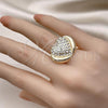 Oro Laminado Multi Stone Ring, Gold Filled Style Heart Design, with White Crystal, Polished, Golden Finish, 01.372.0004