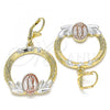 Oro Laminado Dangle Earring, Gold Filled Style Guadalupe Design, Polished, Tricolor, 02.351.0076