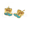 Oro Laminado Stud Earring, Gold Filled Style Heart Design, Turquoise Enamel Finish, Golden Finish, 02.64.0323 *PROMO*