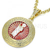 Oro Laminado Religious Pendant, Gold Filled Style San Judas and Greek Key Design, Polished, Tricolor, 05.380.0038