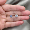 Sterling Silver Stud Earring, Evil Eye Design, with White Micro Pave, Blue Enamel Finish, Rhodium Finish, 02.336.0151