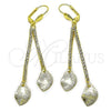 Oro Laminado Long Earring, Gold Filled Style Leaf Design, with Cubic Zirconia, Golden Finish, 5.071.009