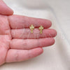 Oro Laminado Stud Earring, Gold Filled Style Crucifix Design, with White Micro Pave, Polished, Golden Finish, 02.342.0315
