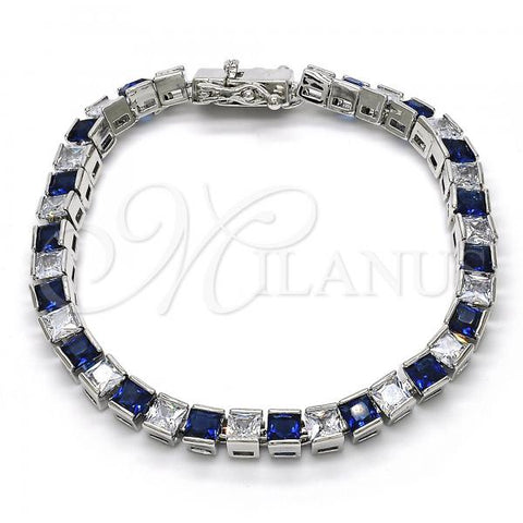 Rhodium Plated Tennis Bracelet, with Sapphire Blue and White Cubic Zirconia, Polished, Rhodium Finish, 03.210.0079.7.08