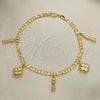 Oro Laminado Charm Anklet , Gold Filled Style Figa Hand and Four-leaf Clover Design, Polished, Golden Finish, 03.32.0608.10