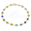 Oro Laminado Fancy Anklet, Gold Filled Style with Multicolor Crystal, Polished, Golden Finish, 03.63.2064.10