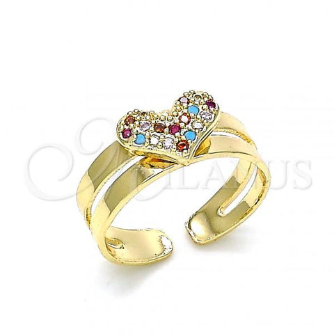 Oro Laminado Baby Ring, Gold Filled Style Heart Design, with Multicolor Micro Pave, Polished, Golden Finish, 01.233.0020.2 (One size fits all)