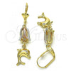 Oro Laminado Long Earring, Gold Filled Style Dolphin Design, Polished, Tricolor, 02.351.0019