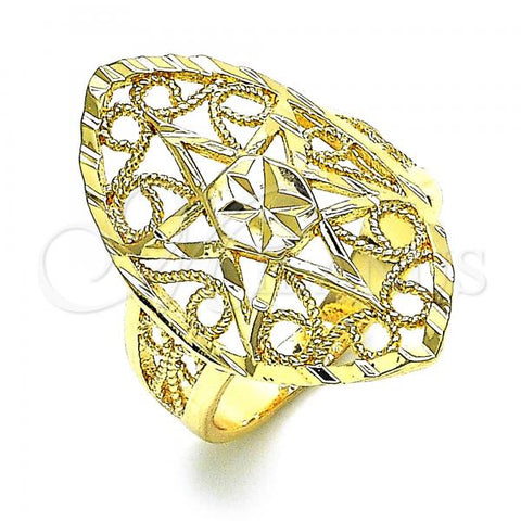 Oro Laminado Elegant Ring, Gold Filled Style Sun and Filigree Design, Diamond Cutting Finish, Golden Finish, 01.233.0028.09