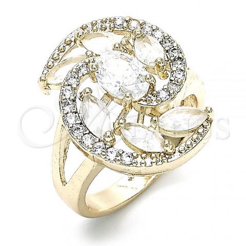 Oro Laminado Multi Stone Ring, Gold Filled Style with White Cubic Zirconia, Polished, Golden Finish, 01.210.0107.07 (Size 7)