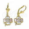 Oro Laminado Dangle Earring, Gold Filled Style Four-leaf Clover Design, Polished, Tricolor, 02.351.0040
