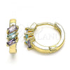 Oro Laminado Huggie Hoop, Gold Filled Style with Amethyst and Aqua Blue Cubic Zirconia, Polished, Golden Finish, 02.210.0492.2.15