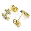 Oro Laminado Stud Earring, Gold Filled Style Anchor Design, with White Micro Pave, Polished, Golden Finish, 02.210.0410