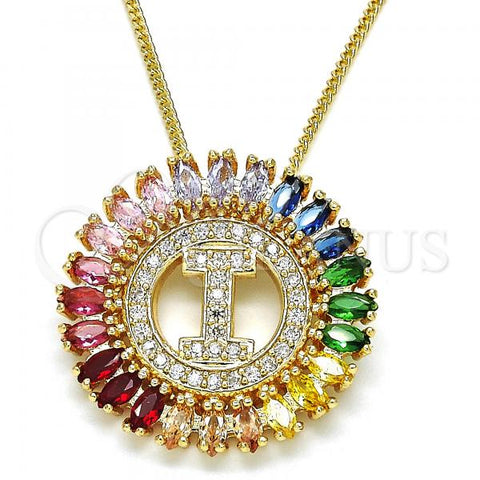 Oro Laminado Pendant Necklace, Gold Filled Style Initials Design, with Multicolor Cubic Zirconia, Polished, Golden Finish, 04.210.0013.1.20