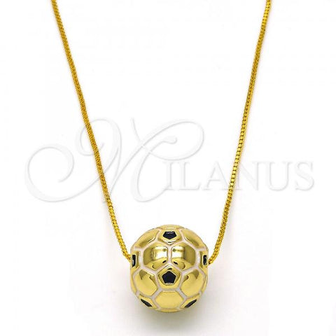 Oro Laminado Pendant Necklace, Gold Filled Style Ball Design, Black Enamel Finish, Golden Finish, 04.313.0008.1.18