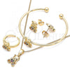 Oro Laminado Earring and Pendant Children Set, Gold Filled Style Teddy Bear and Heart Design, with Multicolor Micro Pave, Polished, Golden Finish, 06.210.0021.1