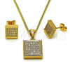 Oro Laminado Earring and Pendant Adult Set, Gold Filled Style with White Cubic Zirconia, Polished, Golden Finish, 10.342.0243