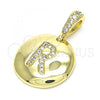 Oro Laminado Fancy Pendant, Gold Filled Style Initials Design, with White Cubic Zirconia, Polished, Golden Finish, 05.341.0018