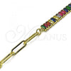 Oro Laminado Fancy Bracelet, Gold Filled Style Paperclip Design, with Multicolor Cubic Zirconia, Polished, Golden Finish, 03.341.0169.2.07