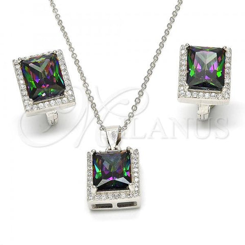 Sterling Silver Earring and Pendant Adult Set, with Vitrail Medium Cubic Zirconia and White Micro Pave, Polished, Rhodium Finish, 10.175.0065