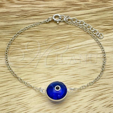 Sterling Silver Fancy Bracelet, Evil Eye Design, with Blue Shade Crystal, Polished, Silver Finish, 03.401.0008.07