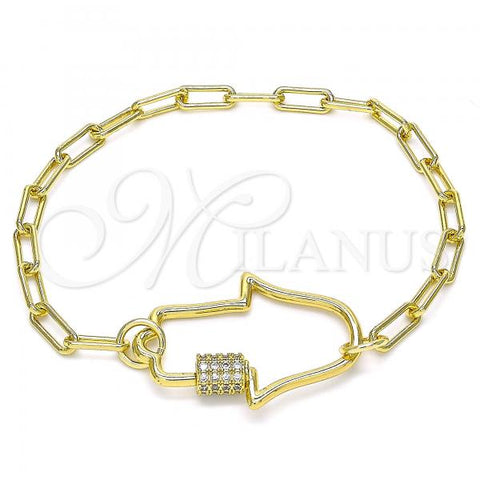 Oro Laminado Fancy Bracelet, Gold Filled Style Hand of God Design, with White Micro Pave, Polished, Golden Finish, 03.341.0076.07