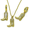 Oro Laminado Earring and Pendant Adult Set, Gold Filled Style Shoes Design, Polished, Golden Finish, 10.341.0015