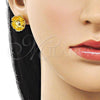 Oro Laminado Stud Earring, Gold Filled Style Flower Design, Diamond Cutting Finish, Golden Finish, 02.282.0055