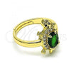 Oro Laminado Multi Stone Ring, Gold Filled Style Turtle Design, with Green Cubic Zirconia and White Micro Pave, Polished, Golden Finish, 01.284.0086.5