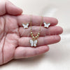 Oro Laminado Earring and Pendant Adult Set, Gold Filled Style Butterfly and Ball Design, White Enamel Finish, Golden Finish, 10.341.0021