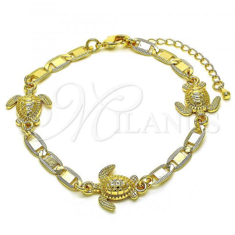 Oro Laminado Fancy Bracelet, Gold Filled Style Mariner and Turtle Design, Polished, Golden Finish, 03.63.2277.08