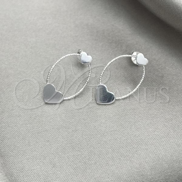 Sterling Silver Stud Earring, Heart Design, Diamond Cutting Finish, Silver Finish, 02.399.0063