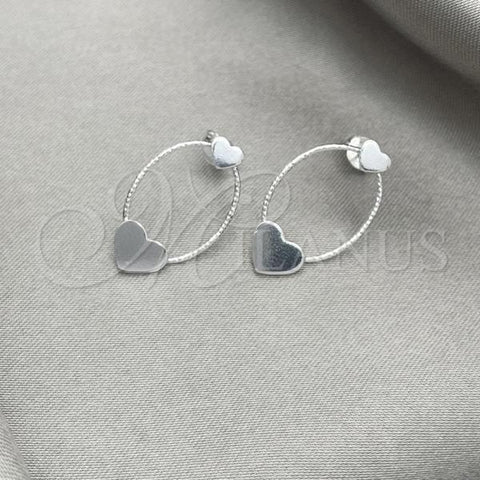 Sterling Silver Stud Earring, Heart Design, Diamond Cutting Finish, Silver Finish, 02.399.0063