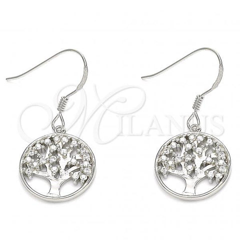 Sterling Silver Dangle Earring, Tree Design, with White Cubic Zirconia, Polished, Rhodium Finish, 02.366.0006