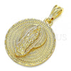 Oro Laminado Religious Pendant, Gold Filled Style Guadalupe Design, Diamond Cutting Finish, Golden Finish, 05.351.0045.1
