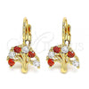 Oro Laminado Leverback Earring, Gold Filled Style Tree Design, with Garnet and White Cubic Zirconia, Polished, Golden Finish, 02.210.0383.1