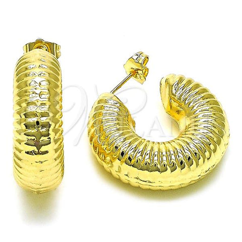 Oro Laminado Medium Hoop, Gold Filled Style Hollow Design, Diamond Cutting Finish, Golden Finish, 02.163.0308.30