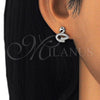 Sterling Silver Stud Earring, Swan Design, with Black Cubic Zirconia and White Crystal, Polished, Rhodium Finish, 02.336.0098